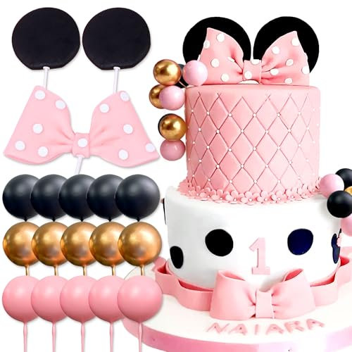 Maus Kuchen Topper rosa Bogen Ohren Kuchen Dekorationen für Mädchen Geburtstag BabyDusche Party Supplies