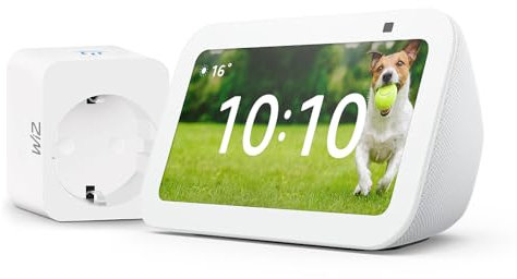 Echo Show 5 (3.ª generación) | Blanco + WiZ Enchufe Inteligente, compatible con Alexa - Kit de inicio de Hogar digital