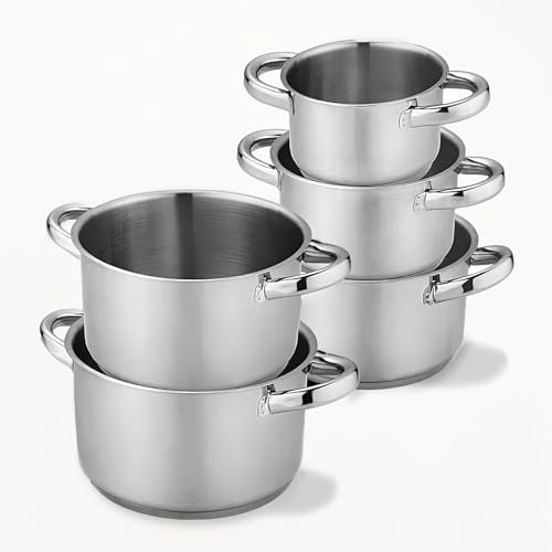 PARAMAISON Batteria Pentole Acciaio Inox, Set 5 Pezzi Impilabili, Induzione Gas Vetroceramici | Senza Pfoa