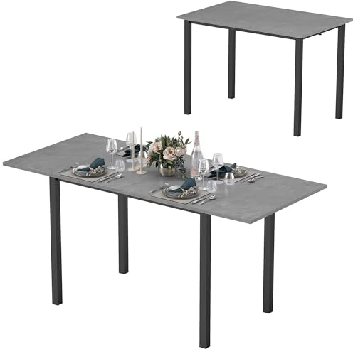 HOMCOM Table à Manger Extensible, Table de Cuisine pour 6 Personnes, avec Grand Plateau Cadre en Acier, Design Moderne, Gris foncé