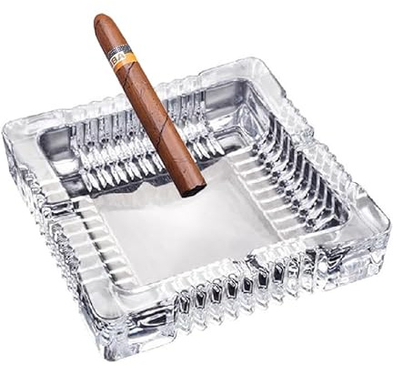 Handmade Glass Ashtray, Ashtray Ash Holder for Indoor or Outdoor Patio Desktop Office Smokers, Ash Tray for Tabletop Home Office Decor (Crystal, L)