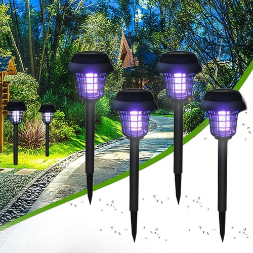 Solar Bug Zapper Outdoor 2-in-1 Mosquito Zapper IP65 Waterproof, Solar Mosquito Killer Lamp Ideal for Patio, Lawn, Pathway & Landscape