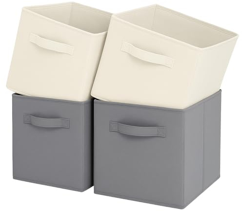 Pinkgarden Scatola Portaoggetti, Cubo Pieghevole in Tessuto con Maniglie per la Casa, la Stanza dei Bambini, l'armadio e l'organizzazione dei Giocattoli, 4 Pezzi, 26,7 x 26,7 x 27,9 cm, Beige+Grigio