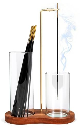 2 in 1 Incense Holder, Glass Incense Holder for Sticks, Anti-Ash Incense Burner with Removable Ash Catcher and Incense Storage for Yoga Meditation Spa Home Decor (Size A)