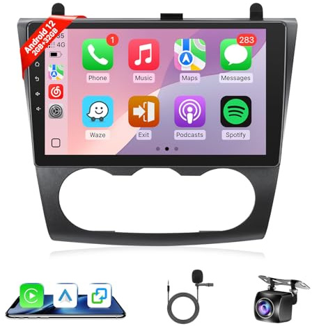 Naifay Android 12 Car Stereo for Nissan Altima 2008 2009 2010 2011 2012(Manual AC), 2+32G 9inch IPS Touch Screen for Altima Head Unit, Carplay Android Auto/Bluetooth/GPS/WiFi/Backup Camera/SWC+MIC
