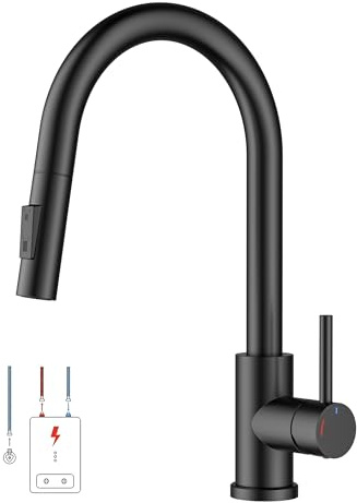 FORIOUS Grifo Cocina Extraíble De Baja Presión, Grifo Cocina Fregadero Extraíble, Monomando De Agua Caliente Y Fría, Adecuado Para Calderas Y Dispositivos Bajo Fregadero, Negro Mate