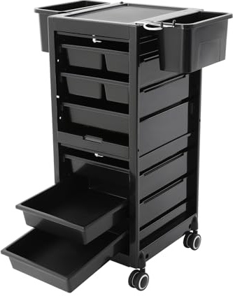 Carrello da parrucchiere con 6 cassetti e 2 cestini, trolley con 2 ante con porta asciugacapelli, per parrucchieri, ospedali, spa