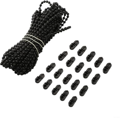 Yelvera Estor enrollable con cable de embrague de 10 metros y 10 pares de conectores de cuentas de plástico para instalación de persianas verticales y romanas, accesorios de ventana negros (juego