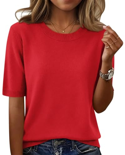 Minetom Pull Femme Manches Courtes Col Rond Pullover Top Tricoté Élégant Coupe Haut Chic Printemps Été
