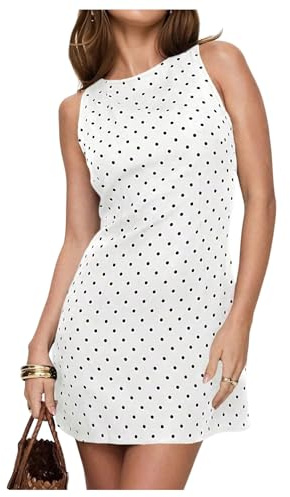GORGLITTER Women's Polka Dots Tie Backless Tank Dresses Fitted Skater Dress | Retro Style, Crewneck, Sleeveless, A Line Mini Vintage Elegant Dress, Polka Dots Dress for Party