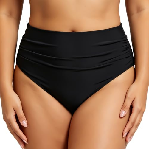 Vicloon Slipkostym Dam Hög Midja Svart, Bikinibyxor med Hög Midja, Bikinislip för Kvinnor med Magkontroll, Surfshorts Med Hög Kompression, Baddräkt med Volanger, Hög Kompression och Formgiven, M