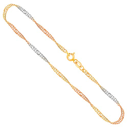 EDELIND Goldkette 333 Gelbgold/Weißgold/Rotgold 2,4mm für Damen Mädchen Länge 42cm - Singapurkette Halskette 8 Karat Gold - Goldschmuck mit Schmuck Geschenk Box Made in Germany