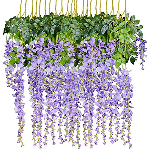 DearHouse 12-pack 9 cm konstgjorda falska blåregn vinstockar ratta hängande girlang silke blommor snöre hem fest bröllopsdekor (lila 2)