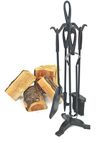 Garden Mile 5pc Black Fireside Companion Set Durable Cast Iron Fireplace Accessories for Wood Burning Stove - Fire Poker, Shovel, Brush Complete Companion Sets for Log Burners