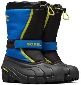 Sorel KIDS FLURRY Waterproof Unisex Kids Snow Boots, Black (Black x Super Blue) - Youth, 13 UK