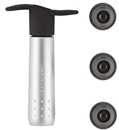 Le Creuset Bomba de vacío de metal y 3 tapones para vino, WA 137, Cromo satinado, 59014013001825