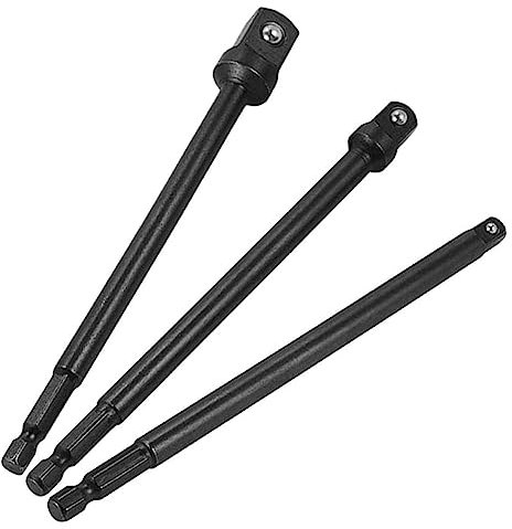 Bestgle 3pcs Socket Adapter Impact Driver Extension Set Hex Shank to Square Socket Drill Bits 1/4 3/8 1/2 Drive, 150mm/5.9” Length