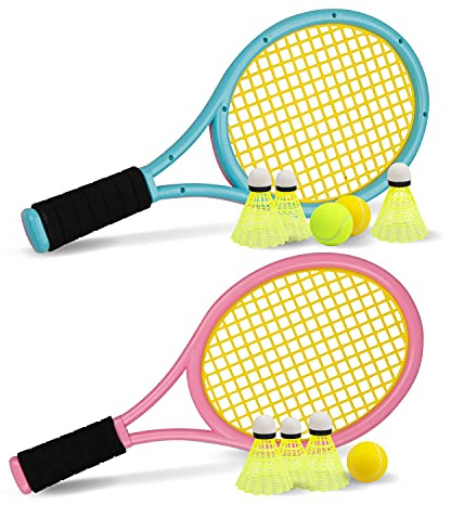 Crefotu Kid Tennis Racket Set for Toddler,Children,Sponge Handle, Includes 6 Badminton, 1 Tennis Ball, Bag and 2 Balls - Increase Children's Sports,Improve Tennis Skills