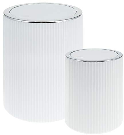 bremermann - Gavello - Lot de 2 poubelles de salle de bain - 1,5 l et 5,5 l - Avec couvercle pivotant - Avec design rainuré - En plastique (Blanc)