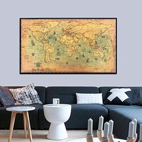 MEIYOUMK Retro Weltkarte Poster Weltkarte Old School Vintage Map Weltkugel Geografie Wandposter Wanddeko Bild Deko Wandtattoo Aufklebe