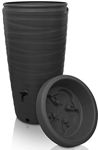 YourCasa Regentonne 240 Liter [Wave Design] Regenfass Frostsicher aus Kunststoff - Regenwassertonne mit Wasserhahn - Regenwassertank Garten Regenwassersammler Wasserfass Regentonne schmal (Anthrazit)