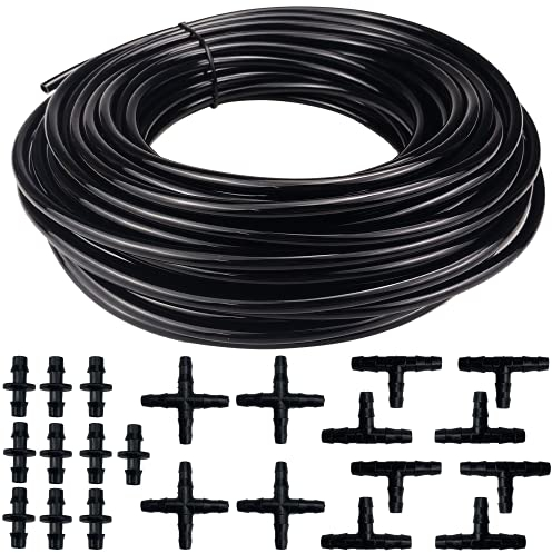 20 Meter Gartenbewässerungsschlauch, Bewässerungsschlauch, 4/7 mm, PVC-Schlauch, Bewässerungssysteme mit 22 Schlauchverbindern für Garten, Gewächshaus, Balkon