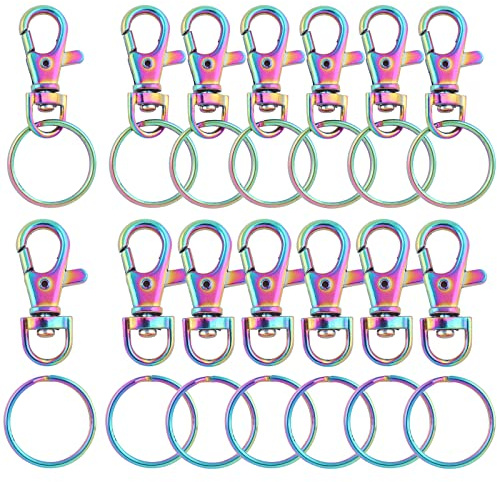 Rainbow Swivel Snap Clasps Set - Metal Swivel Lanyard Snap Hook with Split Keychain Rings Purse Hardware Swivel Lobster Claw for Handbag Jewelry DIY (Rainbow)