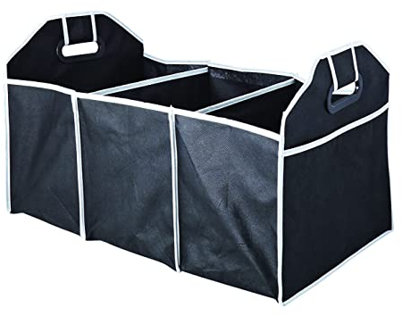 PARENCE.- Organizer per bagagliaio pieghevole/Borsa portaoggetti per auto con 3 scomparti e maniglie - Contenitore portaoggetti trasportabile con grande capacità - Poliestere - Colore nero