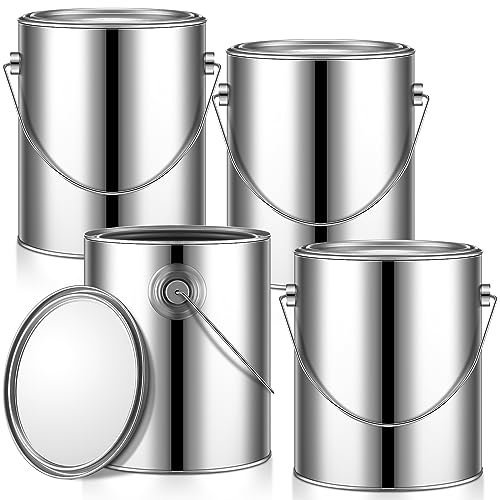Uiifan 4 Pcs 1 Gallon Empty Metal Paint Cans with Lids, Heavy Duty Buckets with Handles for Painting, Varnish, DIY Crafts & Storage (Silver)