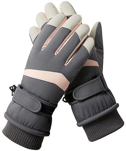 Hjkiopc Damen Ski Handschuhe Winter Winddicht Wasserdicht Schnee Touchscreen Thermal Handschuhe Warme verdickte mit Fleece für Skifahren Laufen Radfahren Wandern (Grau)