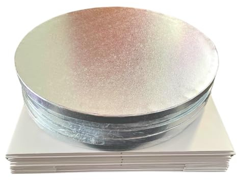 Decoraciondulce - Pack de 5 Cajas y Bases para Tartas - 5 Bases de Plata 25cm x 1.2cm y 5 Cajas paras Pasteles de 25.4 X 25.4 X 15.2 CM