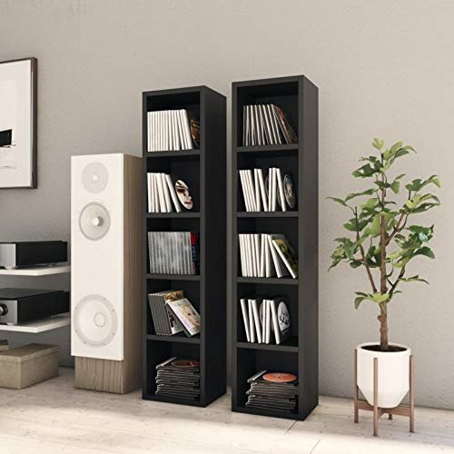 Vopese 2 STK. CD-Regale Ständer CD-Schrank Standregal Möbel Wandregal Medienregal Aufbewahrung Ablageregal Büroregal Schwarz 21x16x93,5 cm Holzwerkstoff