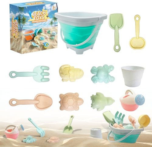 FIHODONE 11 Stück Sandspielzeug Set,Sandspielzeug mit Faltbarer Eimer, Schaufel, Sandförmchen, Strandspielzeug Kinder für Outdoor, Sandspielzeug Mädchen Junge,Sandförmchen Schaufel Kinder