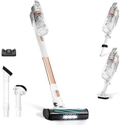 LEVOIT Aspirapolvere Senza Fili con Tecnologia Antigroviglio, 3 Modalità, 12-50 Minuti, Filtrazione al 5 Stadi, Scopa Elettrica Senza Fili con 3 Spazzole, per Peli, Pavimento, Auto, Oro Rosa