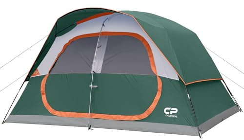 CAMPROS CP Tenda Campeggio 6-8 Persone, Tenda Familiare Grande Impermeabile e Antivento, Tenda a Cupola Doppio Strato con Finestre in Rete, Montaggio Rapido, 4 Stagioni con Telo Esterno e Borsa