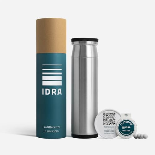 IDRA LIVING Caraffa Filtrante Acqua in Acciaio Inox (1.2L) con Filtro CLAYSILITE – Plastic Free, Filtra 1.2L in 30 secondi, Riduce Cloro, Calcare e Impurità (>0,2 Micron)