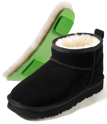 Mel&Syd MelSyd Sheepskin Mini Boots Womens: -22℉ Thermal Insulated Ankle Booties for Daily Walking & Outdoor Leisure - Water-Resistant Suede Comfort Shoes for Busy Moms & Dog Walkers - Black Size 8.5