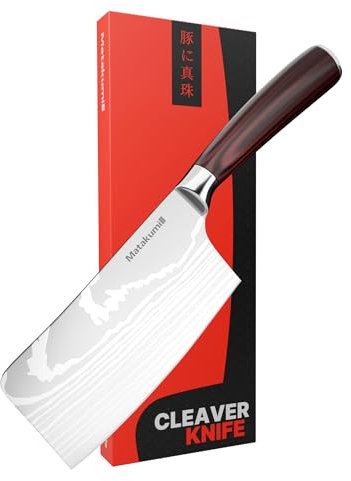 Matakumi Hackmesser 18 cm Klinge - 7 Zoll Extra Scharfe Küchenmesser Damast Stil - Cleaver Knife - Kochmesser Profi Messer Scharf aus Rostfreiem Edelstahl