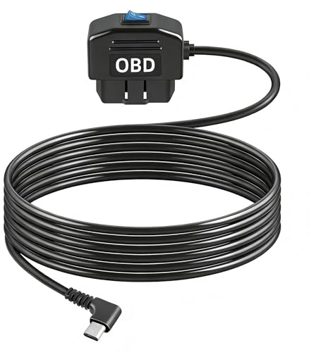 GELRHONR högervinklad OBD-strömkabel för instrumentkamera, elektroniska fordon typ C USB OBD2 hårdtrådssats, OBD2 till typ C USB-adapter med strömbrytarknapp 24 timmars övervakning och Acc 2-läge