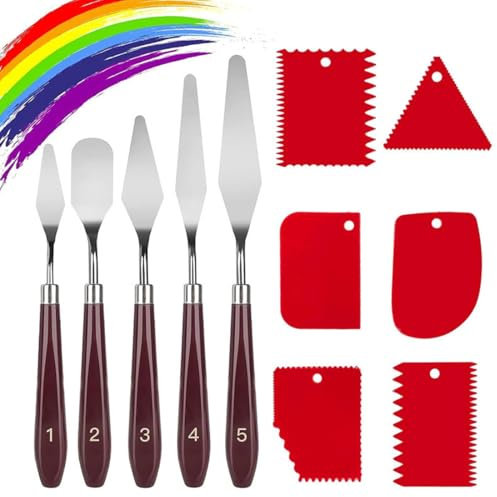 SGERUFZ 11 Pcs spatole per pittura texture paste set pittura 5 coltelli da paletta 6 coltelli raschietti per acrilico