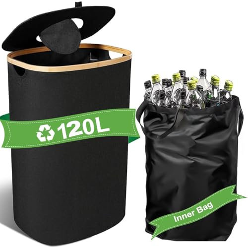 Contenitore per il riciclaggio, 120 l, grigio, per cucina, interni ed esterni, grande contenitore di riciclaggio con coperchio, 32 galloni Tall Kitchen Trash Can, doppio contenitore per rifiuti e