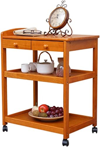 EHVYBDX Trolley Bar Serving Cart, Wine Cart for Home Kitchen Hotel 3 Tier Kitchen Storage Trolley Island Trolley with Wheels, Multipurpose Wooden Trolley