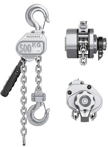 HUGOASIS Mini Lever Hoist 1/2 TON 1100 LBS Capacity 10FT Lift, Portable Aluminum Ratchet Chain Hoist with G80 Alloy Steel Chain, Dual Brake Hand Chain Puller for Lifting & Pulling,Silver