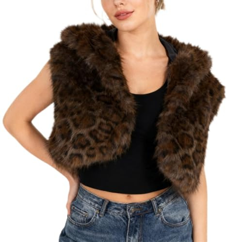 Amazhiyu Women Faux Fur Gilet with Hood, Sleeveless Open Front Bolero Shrug