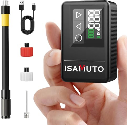 Inflador Eléctrico Bicicleta 120 PSI, Mini Compresor de Aire Portátil con Pantalla Digital, Bomba Bicicleta Recargable Compatible con Válvulas Presta y Schrader para Bicicleta MTB y Carretera