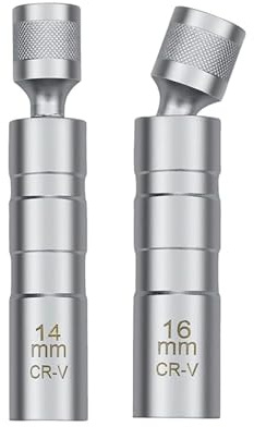 2 Pièces Clé à Bougie Magnétique Universelle, Douille Extracteur Bougie Longue 16mm/14mm, Clé Flexible 3/8 - 10mm, Chromée Vanadium, Outil de Réparation Automobile Compatible Véhicules