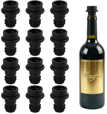 12 Piezas Tapones Vacío para Botellas de Vino de Silicona Reutilizables, Tapones de Silicona para Botellas de Vinos, Tapón Reutilizables De Goma, Protector para Bomba de Vino Tapón (Negro)