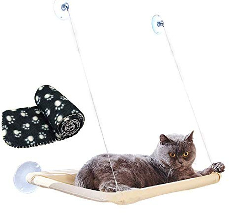 JZK Asiento para Ventana para Gatos, Hamaca + Manta para Gatos, para Tomar el Sol, Cama para Gatos, Cama para Mascotas, Gatos, Perros pequeños, Conejos u Otros Animales pequeños