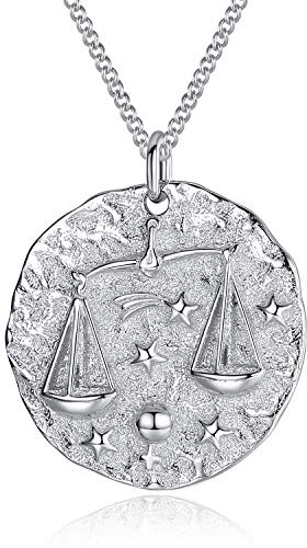 VIKI LYNN Collier Pendentif Argent de 12 Signes du Zodiaque Astrologique Balance en Argent Fin 925 Idée Cadeau Bijoux Fantaisie Série Douze Constellations pour Homme Femme Garçon Fille