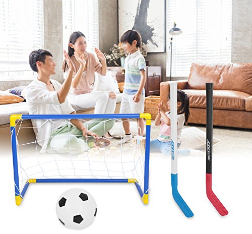 Kinder Fußball Spielzeug Set,Air Power Hover Hockey Set, 2 in 1 Fußball Sport Ziel Eishockey Set mit Handpumpe Kinder
